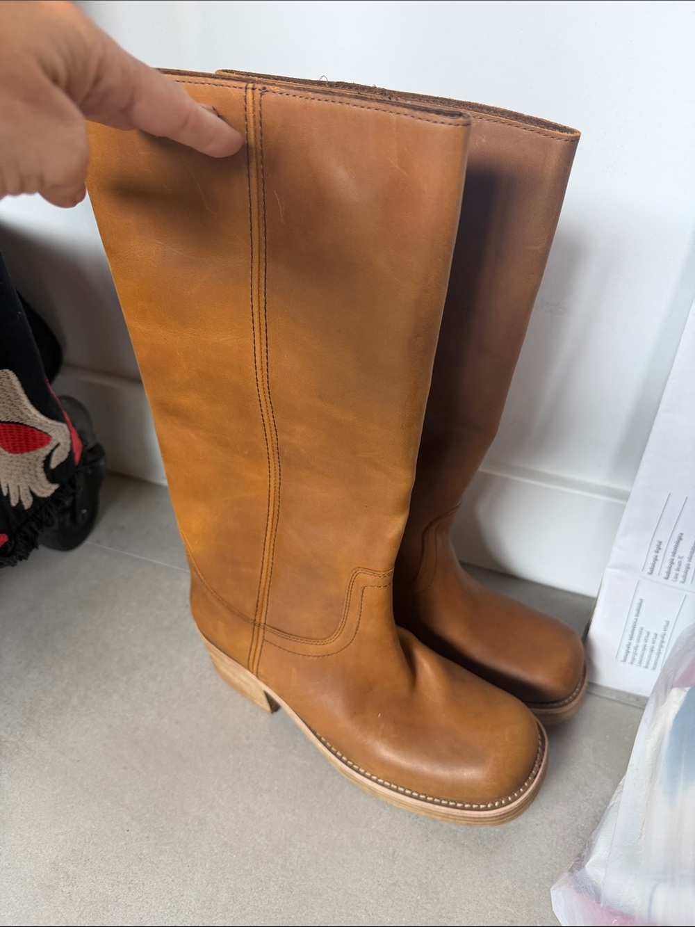 Free People Tall Tan Leather Heeled Riding Boots